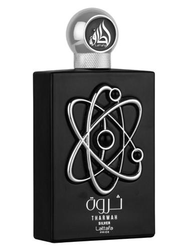 Frasco do perfume árabe Tharwah Silver da Lattafa, masculino, 100 ml