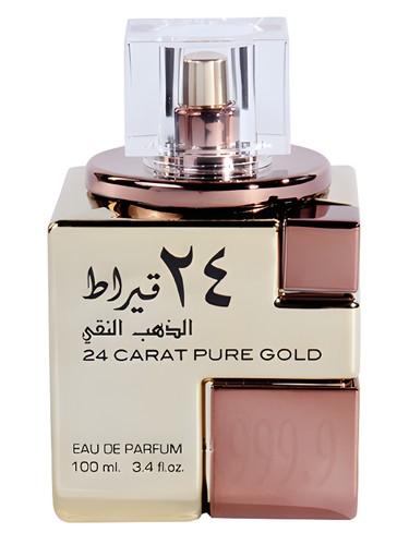 Frasco do perfume árabe 24 Carat Pure Gold da Lattafa, compartilhável