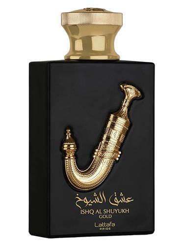 Frasco do perfume árabe Ishq Al Shuyukh Gold da Lattafa, compartilhável, 100 ml