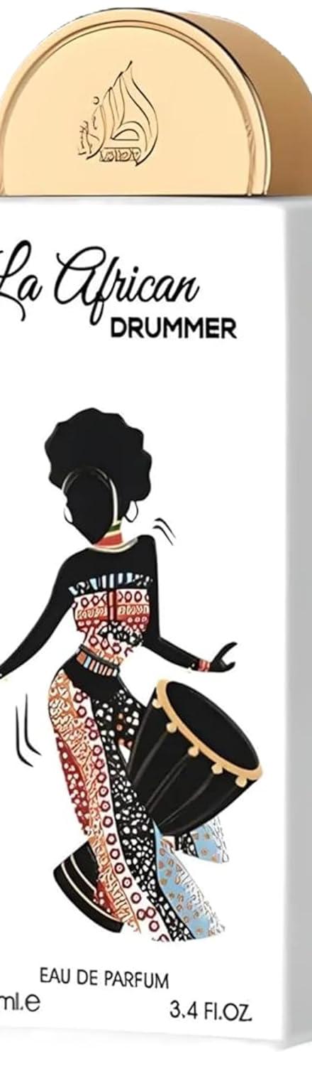 Frasco do perfume árabe La Africa Drummer da Lattafa, compartilhável, 100 ml