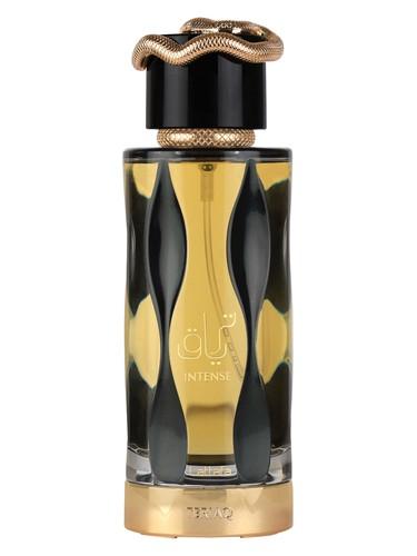 Frasco do perfume árabe Teriaq Intense da Lattafa, compartilhável, 100 ml
