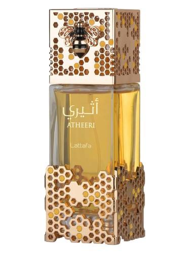 Frasco do perfume árabe Atheeri da Lattafa, compartilhável
